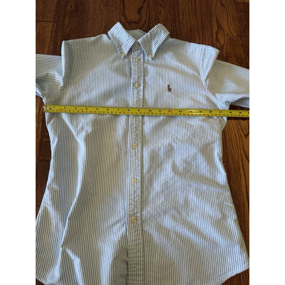 Lauren Ralph Lauren Blue and White Striped Button-Up Blouse - Picture 10 of 16